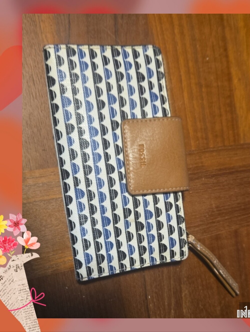 Fossil Blue, Black & Tan Patterned Wallet